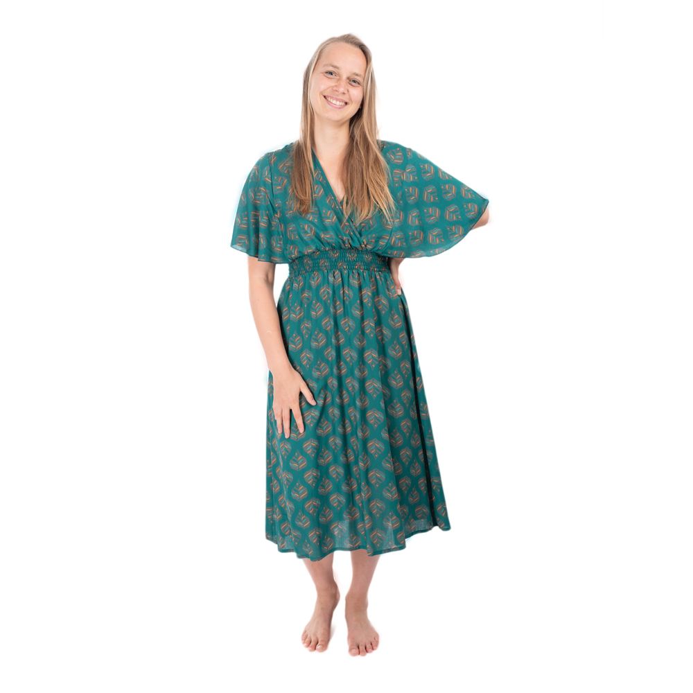 Ethno Kleid mit Kimono-Ärmeln Doralia grün India