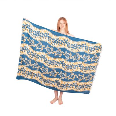 Sarong / Pareo / Strandschal Turtles in stream Petrol Blue Thailand