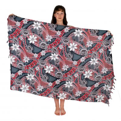 Sarong / Pareo / Strandschal Flowers and Turtles Black Thailand