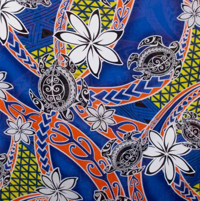 Sarong / Pareo / Strandschal Flowers and Turtles Blue Thailand