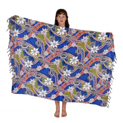 Sarong / Pareo / Strandschal Flowers and Turtles Blue