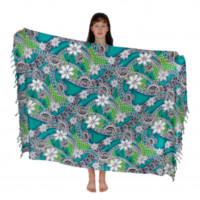 Sarong / Pareo / Strandschal Flowers and Turtles Green