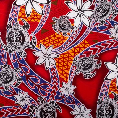 Sarong / Pareo / Strandschal Flowers and Turtles Red Thailand