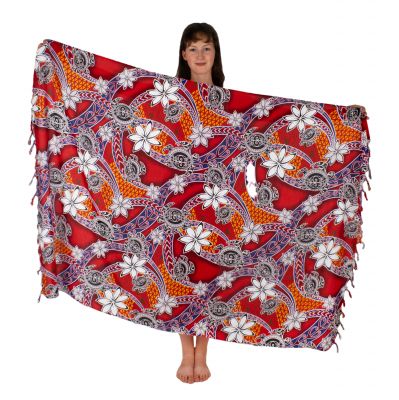 Sarong / Pareo / Strandschal Flowers and Turtles Red