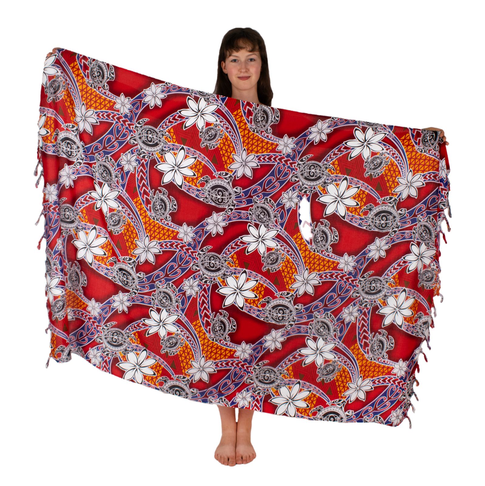Sarong / Pareo / Strandschal Flowers and Turtles Red Thailand