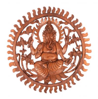 Hölzerne Wandskulptur Ganesha der Beschützer | ⌀ 30 cm, ⌀ 40 cm
