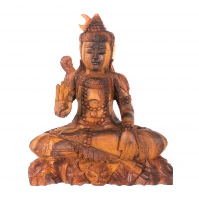 Geschnitzte Holzstatue des sitzenden Shivas 2 | 22 cm, 32 cm, 42 cm