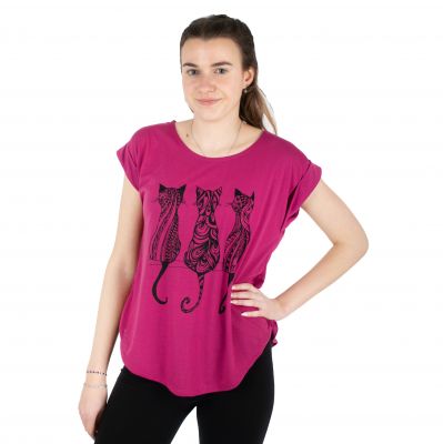 Damen T-Shirt mit kurzen Ärmeln Darika Cats 1 Fuchsia | S/M