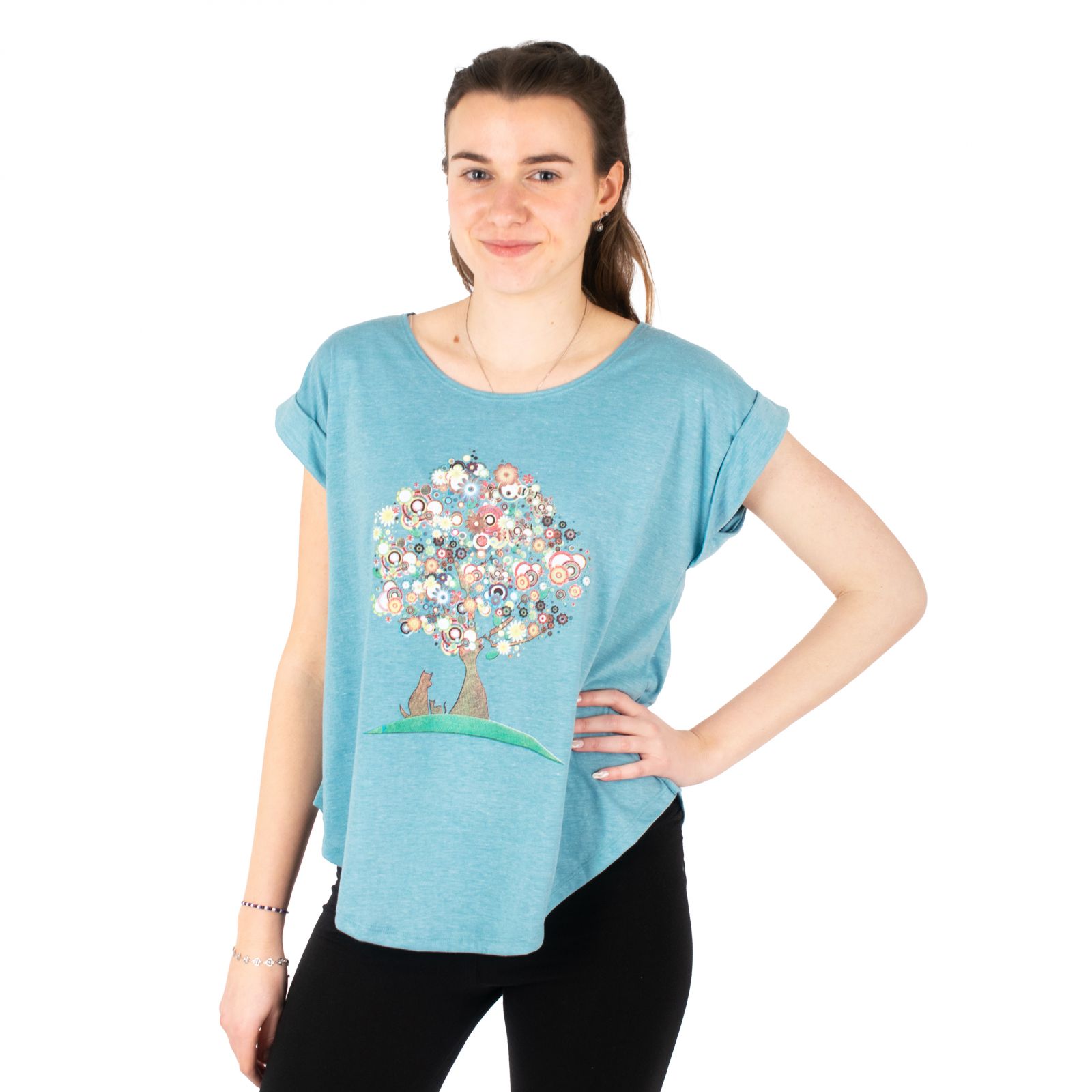 Damen T-Shirt mit kurzen Ärmeln Darika Tree of Friendship Aquamarine Thailand