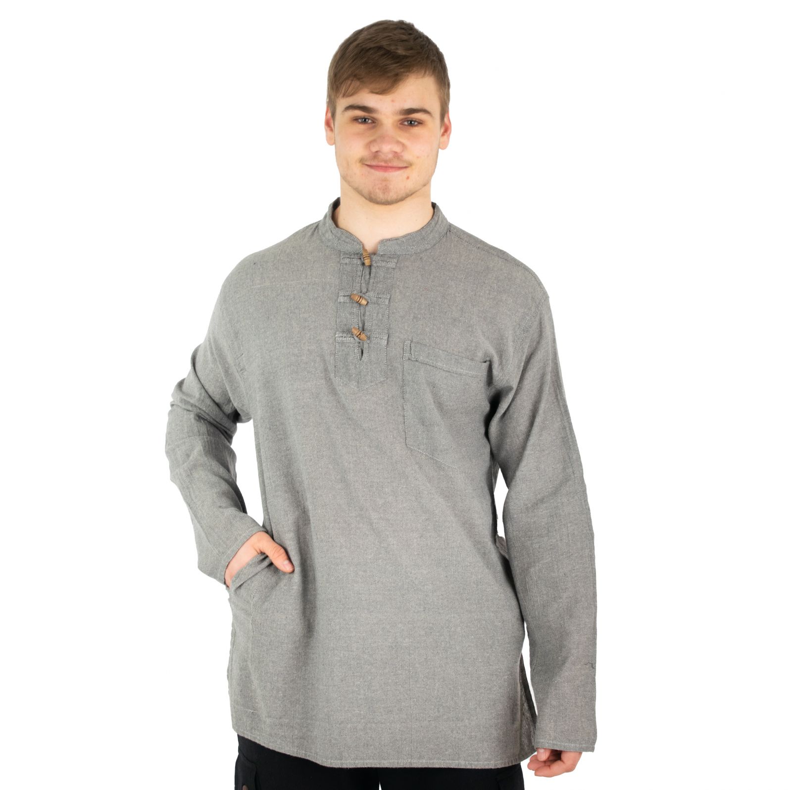 Kurta Vikram Grey - Herrenhemd mit langen Ärmeln Nepal