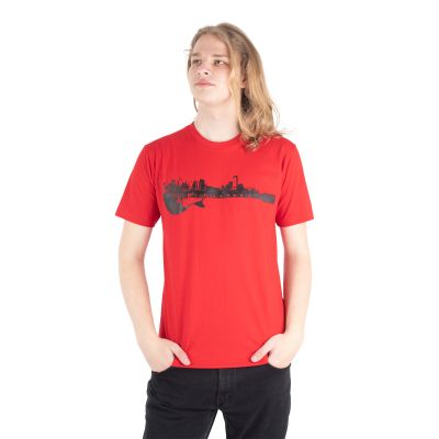 Baumwoll-T-Shirt mit Aufdruck Gitarrenstadt – rot | M, L, XL, XXL