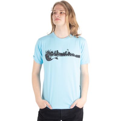 Baumwoll-T-Shirt mit Aufdruck Gitarrenstadt – blassblau Thailand