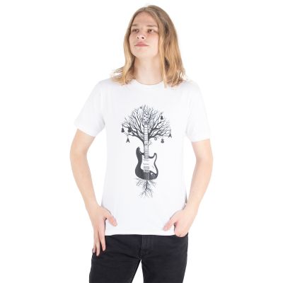 Baumwoll-T-Shirt mit Aufdruck Gitarrenbaum – weiß | M, L, XL, XXL