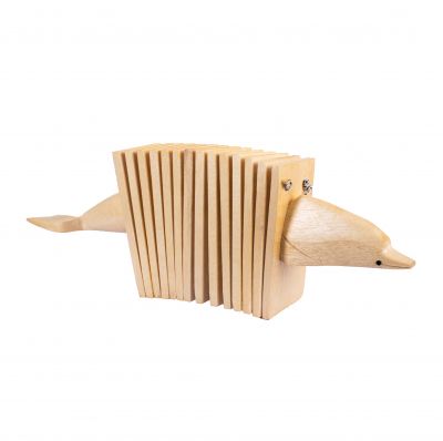 Rassel aus Holz in Form eines Akkordeons - Delphin