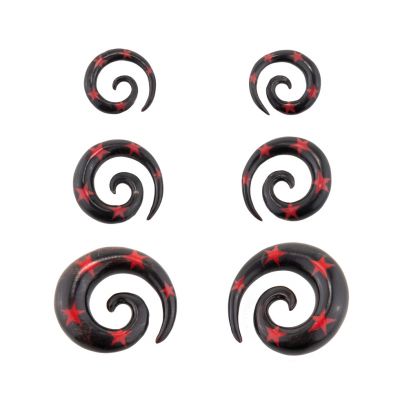 Expandierbares Horn Ohrpiercing - Rote Sterne | ⌀ 4 mm, ⌀ 6 mm, ⌀ 8 mm, ⌀ 10 mm, ⌀ 12 mm