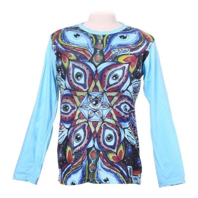 Mirror T-Shirt mit langen Ärmeln - Eye Mandala Turquoise | XL