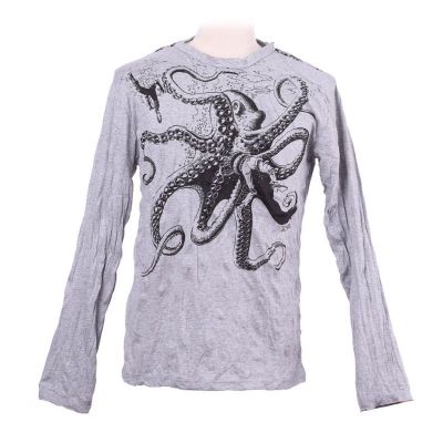 Herren T-shirt Sure mit langen Ärmeln - Octopus Attack Grey | L, XL