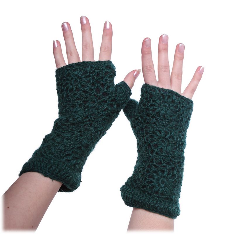 Wollene fingerlose Handschuhe Bardia Dark Green Nepal