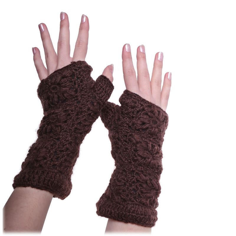 Wollene fingerlose Handschuhe Bardia Brown Nepal